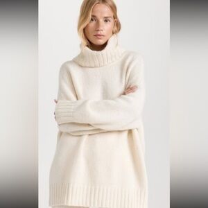 Jenni Kayne Oversized Turtleneck White Alpaca Wool Blend Sweater, XXS